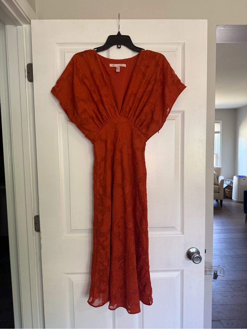 Hutch Rust-Orange V-Neck Midi Dress